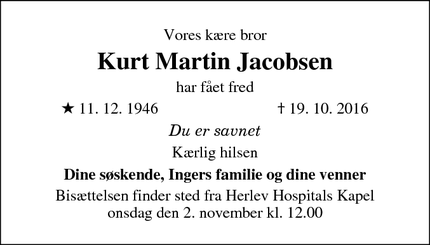 Dødsannoncen for Kurt Martin Jacobsen - 