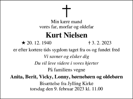Dødsannoncen for Kurt Nielsen - Jyllinge