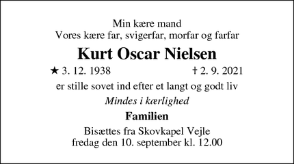 Dødsannoncen for Kurt Oscar Nielsen - Grejs