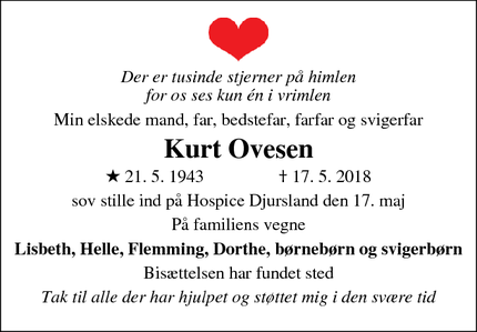 Dødsannoncen for Kurt Ovesen - Ebeltoft