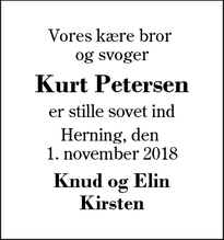 Dødsannoncen for Kurt Petersen - Herning