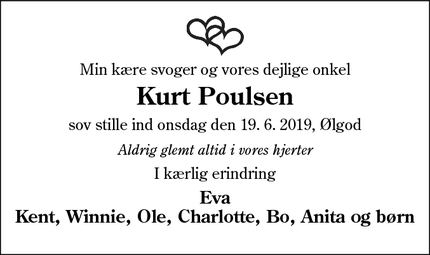 Dødsannoncen for Kurt Poulsen - Ølgod
