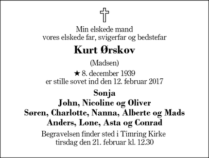 Dødsannoncen for Kurt Ørskov - Vildbjerg
