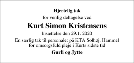 Taksigelsen for Kurt Simon Kristensens - Tjele