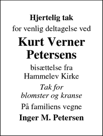 Taksigelsen for Kurt Verner
Petersens - Vojens