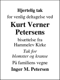 Taksigelsen for Kurt Verner
Petersens - Vojens