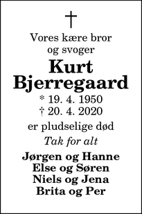 Dødsannoncen for Kurt
Bjerregaard - Hanstholm