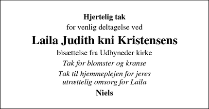Taksigelsen for Laila Judith kni Kristensens - Havndal