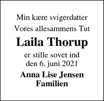 Dødsannoncen for Laila Thorup - Ringkøbing