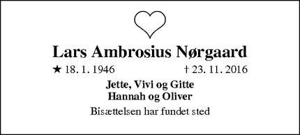 Dødsannoncen for Lars Ambrosius Nørgaard - Silkeborg