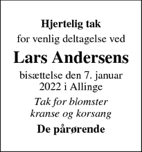 Taksigelsen for Lars Andersens - Hasle
