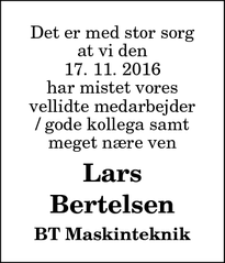 Dødsannoncen for Lars Bertelsen - Ørsø