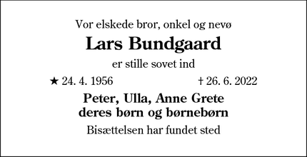 Dødsannoncen for Lars Bundgaard - Odense