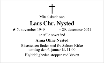Dødsannoncen for Lars Chr. Nysted - Pandrup