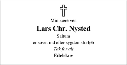 Dødsannoncen for Lars Chr. Nysted - Pandrup