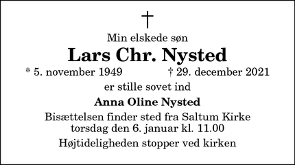 Dødsannoncen for Lars Chr. Nysted - Pandrup