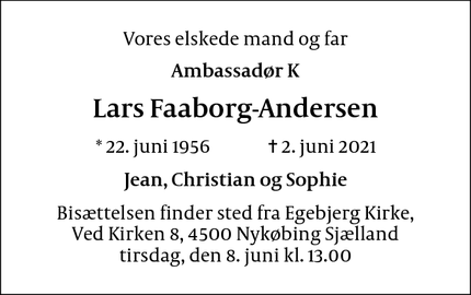 Dødsannoncen for Lars Faaborg-Andersen - ingen