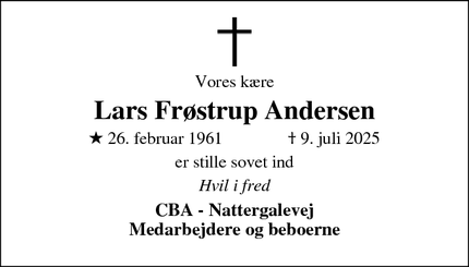 Dødsannoncen for Lars Frøstrup Andersen - Skrive