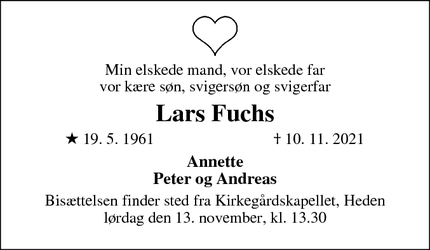 Dødsannoncen for Lars Fuchs - Odense C