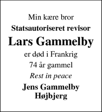 Dødsannoncen for Lars Gammelby - Nice