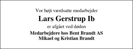Dødsannoncen for Lars Gerstrup Ib - Hornslet