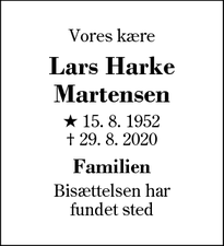 Dødsannoncen for Lars Harke Martensen - Sunds/Herning