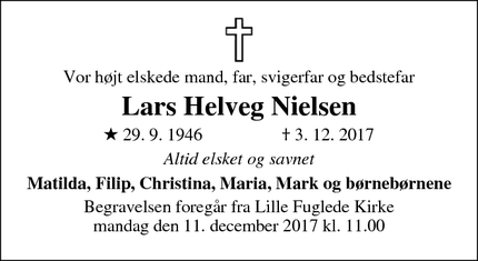 Dødsannoncen for Lars Helveg Nielsen - Jerslev Sj