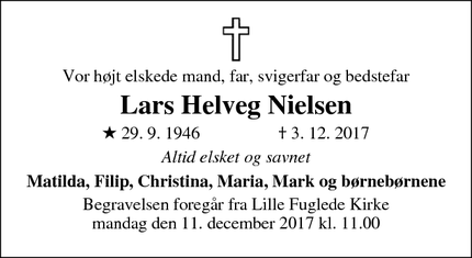 Dødsannoncen for Lars Helveg Nielsen - Jerslev Sj