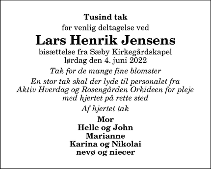 Taksigelsen for Lars Henrik Jensens - sæby