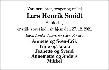 Dødsannoncen for Lars Henrik Smidt - Nordborg 