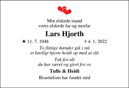 Dødsannoncen for Lars Hjorth - Gentofte