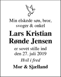 Dødsannoncen for Lars Kristian Rønde Jensen - Silkeborg