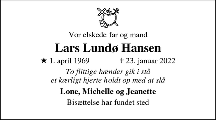 Dødsannoncen for Lars Lundø Hansen - Randers NV