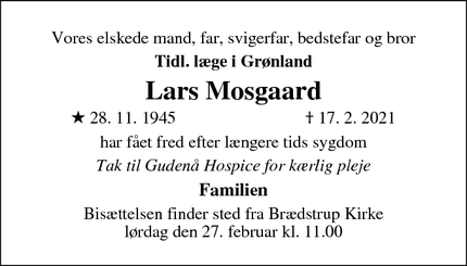 Dødsannoncen for Lars Mosgaard - Thisted