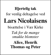 Taksigelsen for Lars Nicolaisens - 8700 Horsens