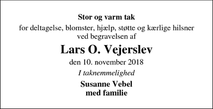 Dødsannoncen for Lars O. Vejerslev - Hillerød