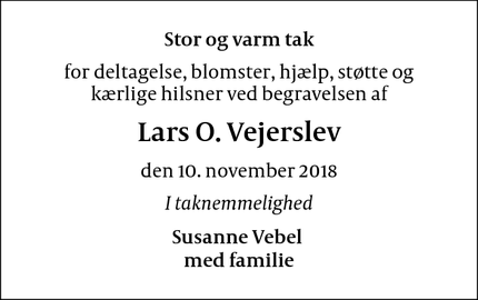 Dødsannoncen for Lars O. Vejerslev - Hillerød