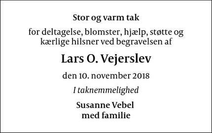Dødsannoncen for Lars O. Vejerslev - Hillerød