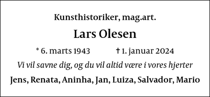 Dødsannoncen for Lars Olesen - Hornbæk
