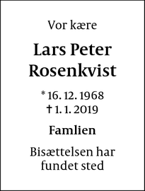 Dødsannoncen for Lars Peter Rosenkvist - Martofte