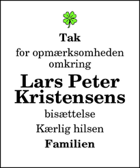 Taksigelsen for Lars Peter
Kristensens - Brønderslev