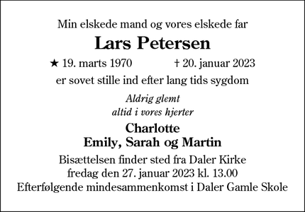 Dødsannoncen for Lars Petersen - Østerby