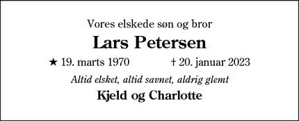 Dødsannoncen for Lars Petersen - Østerby