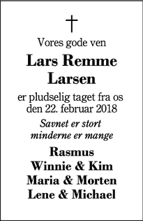 Dødsannoncen for Lars Remme Larsen - Høgild