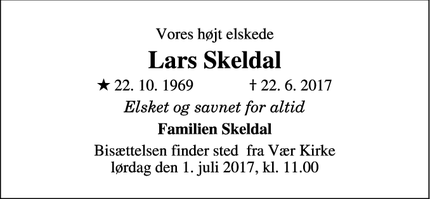 Dødsannoncen for Lars Skeldal - Horsens