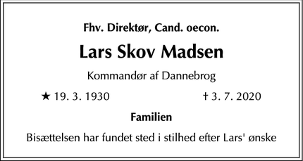 Dødsannoncen for Lars Skov Madsen - Nærum
