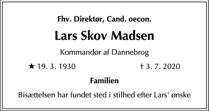 Dødsannoncen for Lars Skov Madsen - Nærum