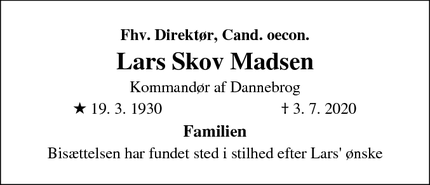 Dødsannoncen for Lars Skov Madsen - Nærum