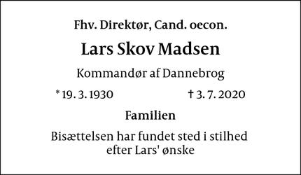 Dødsannoncen for Lars Skov Madsen - Nærum