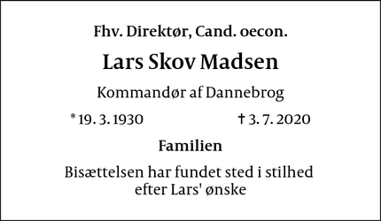 Dødsannoncen for Lars Skov Madsen - Nærum